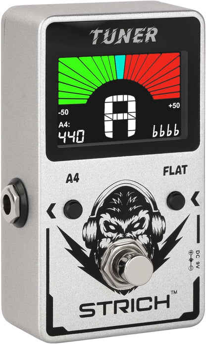 Tuner Pedal, Silver, Compact with Large Color Screen - Precision Chromatic Drop Tuning, 430-450Hz A4, True Bypass for