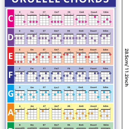 Laminated Ukulele Chord Chart, 11.2” x 8.2” Music Theory Poster – 2-Pack, Beginner-Friendly with Circle of Fifths, PVC Material, Tear-Resistant & Waterproof