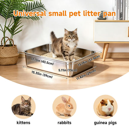 Stainless Steel Cat Litter Box Sturdy Metal Pan for Cats and Pets