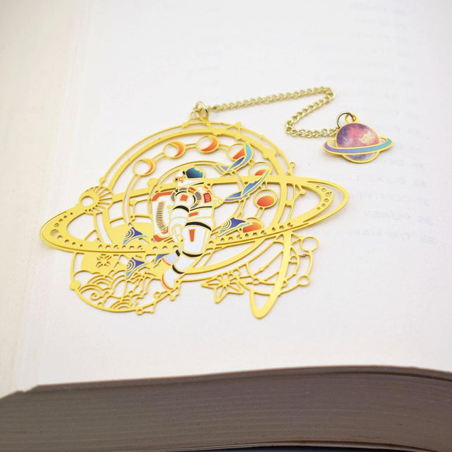 Metal Bookmark Gift - Astronaut and Moon Phases