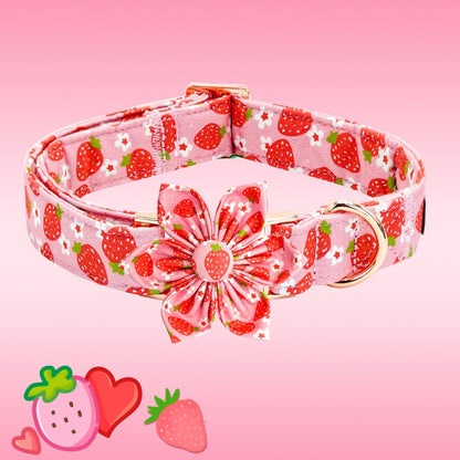 Spring Flower Strawberry Print Adjustable Cotton Dog Collar for Small Dogs - photo 4