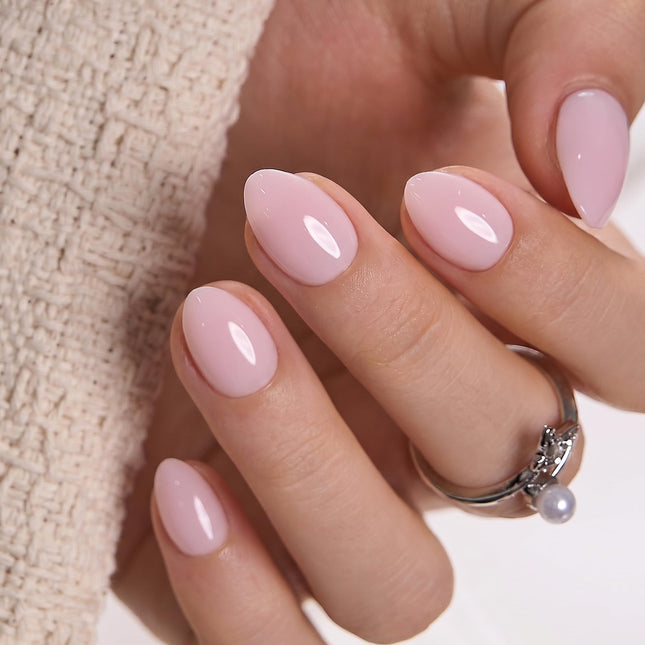 Extra Short Almond Press On Nails, Blush Veil Nude Pink, Soft Gel - photo 2
