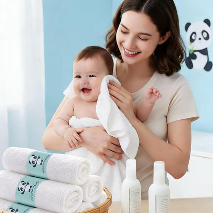 HIPHOP PANDA Baby Washcloths, Rayon Made from Bamboo - 2 Layer Ultra Soft Absorbent Newborn Bath Face Towel - Reusable Baby Wipes for Delicate Skin - White, 6 Pack