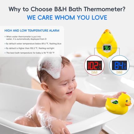b&h Baby Bath Thermometer - USB Rechargeable, Instant & Accurate Temperature Readings, Waterproof, Digital Water Temperature Monitor for Newborns & Toddlers (Classic Charging Duck)