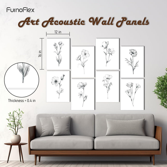 Floral Sketch Decorative Acoustic Foam Wall Panel, 48 x 32 in