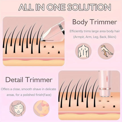 Bikini Trimmer for Women,2 in 1 Dual Head Bikini Shaver & Body Shaver,Cordless & Waterproof Electric Bikini Trimmer for Women, Painless Hair Removal with Silky Glow Finish,Pink3