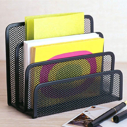 Metal Mesh Desk Organizer File Holder, 4 Slot Desktop Letter Tray, Mail Sorter for Office, Home, Black