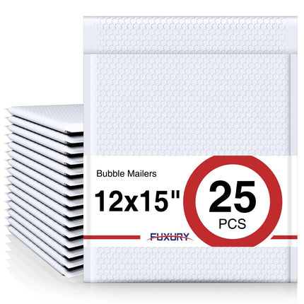 Bubble Mailers 12x15" White Padded Envelopes 25 Pack Self-Seal