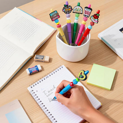 Teacher Pens, 6 Pcs Beadable Pens for Teacher Apprieciation Week Gifts Teaching Supplies Fun Cute Ballpoint Pens