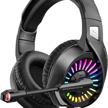 ZIUMIER Gaming Headset with Microphone, Compatible with PS4 PS5 Xbox One PC Laptop, Over-Ear Headphones with LED RGB Light, Noise Canceling Mic, 7.1 Stereo Surround Sound