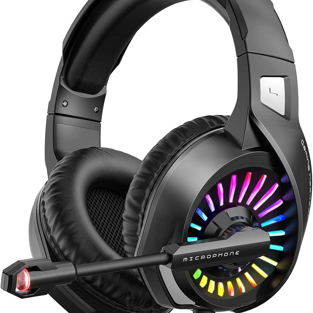 Gaming Headset with Microphone, Compatible with PS4 PS5 Xbox One PC Laptop, Over-Ear Headphones with LED RGB Light
