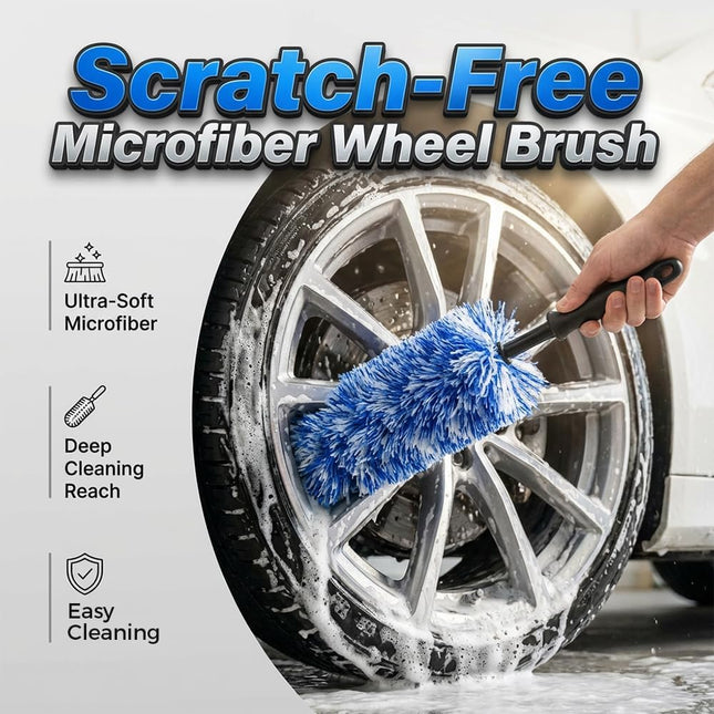 Wheel Barrel Brush,2026 New Long Handle Microfiber Wheel Brush Car Duster