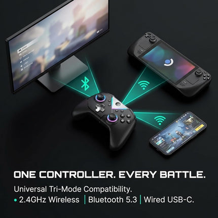 Old Arcade Wireless Game Controller – Anti-Drift Hall Effect Gaming Pad Compatible with N-S, PC, and Steam Deck – Ergonomic Non-Slip Grip with 8-Mode RGB Lighting (Black)