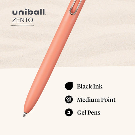 Uni-ball Zento Gel Ink Rollerball Pens, 2 Black Medium Point Smooth Writing Pens, Colored Japanese Pens, Boho Colors