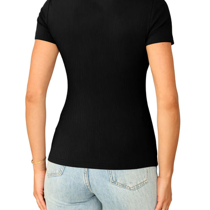 Short Sleeve Shirts for Women V Neck Summer Ribbed Tshirts 2026 Slim Fit Spring Fashion Going Out Basic Tees
