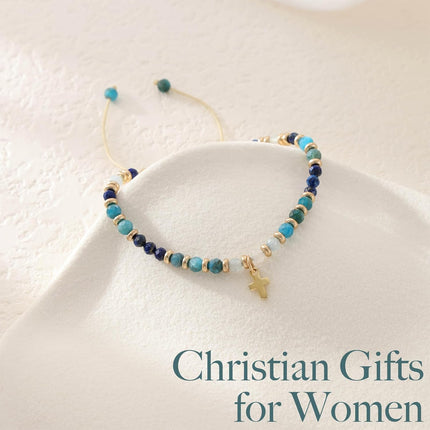 Pavolini Christian Gifts for Women, Mothers Day Gifts for Mom, Cross Bracelet, Christian Gifts, Inspirational Gifts for Women, Natural Stone Beaded Bracelets, Religious Gifts for Woman