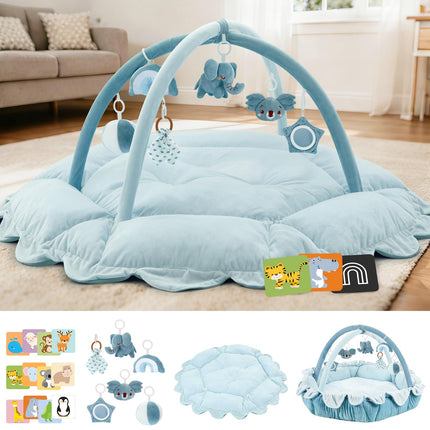 5-in-1 Baby Activity Gym & Play Mat with 6 Hanging Toys, Tummy Time Mat & Cards - Extra Large, Reversible Machine Washable Pad - Gift for Newborns, Infants 0-12 Months, Pink