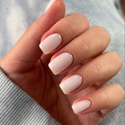 French Tip Press on Nails Short Square, Pink White Fake Nails