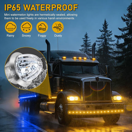 10PCS Mini Watermelon Lights, 3/4 Inch Dual Revolution Amber Turn Signal Marker to Blue Auxiliary LED Watermelon Light, IP65 Waterproof Side Clearance Tail Griller Lights, for 12V Trailers Trucks RV