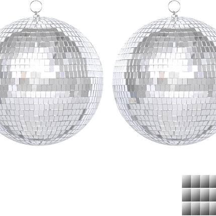 2pack 8inch Disco Ball Small Mirror Balls Hanging Disco Balls for Party Decorations, Weddings, Events, (8inch Disco Ball x 2pcs, Replacement Mirror x 15pcs)