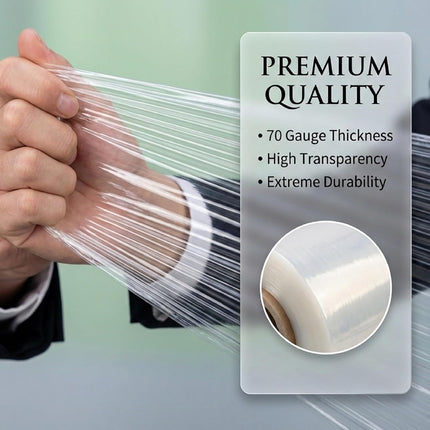 Stretch Film Wrap for Moving, 3 Pack 15 Inch x 1000ft 70 Gauge, Plastic Wrap for Moving with Handle, Packing, Shipping, Pallet & Furniture Protection