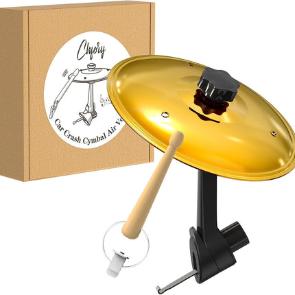 Car Cymbal Air Vent, Mini Drum Crash Cymbal Set with Mini Drum Stick, Funny Musical Instruments Gadget for Drummer Music Lovers Gift, Compact Durable Car Accessory for Most Vehicles(Gold)