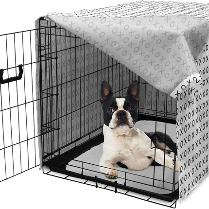 Ambesonne XOXO Dog Crate Cover, Simplistic and Monochrome Design of Letters X and O Modern Art Print, Easy to Use Pet Kennel Cover for Small Dogs Puppies Kittens, 18 Inch, Grey Charcoal