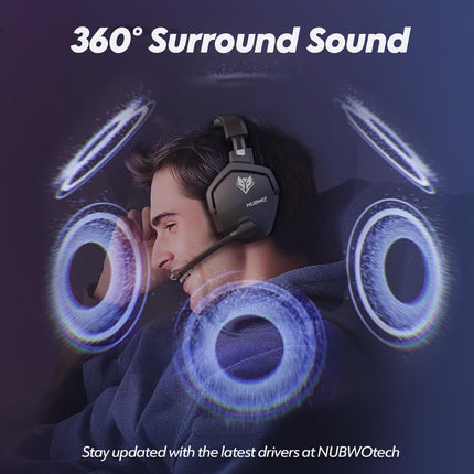 NUBWO Wireless Gaming Headset with Mic for Ps5 Ps4 PC, Zero Interference, 100-Hour Battery All-Day Play, 23ms Sync for Fortnite & Call of Duty/FPS Gamers, Triple Mode All Devices Compatible - New