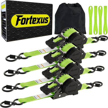 Retractable Ratchet Straps,1'' x 12' Heavy Duty Tie Downs Automatic Retractable Ratchet Straps 1760lb Break Strength for Trailer,Motorcycle,Scooter,Pickup Truck,UTV,Kayak(Neon Green,4 Pack)