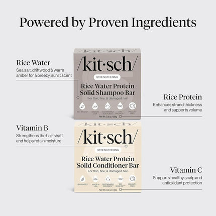 Kitsch Rice Water Shampoo & Conditioner Set – Solid Shampoo & Conditioner Bar with Protein for Hair Growth, Strengthening Hair & Damage Repair – Paraben, Sulfate & Silicone Free – 2 Pack
