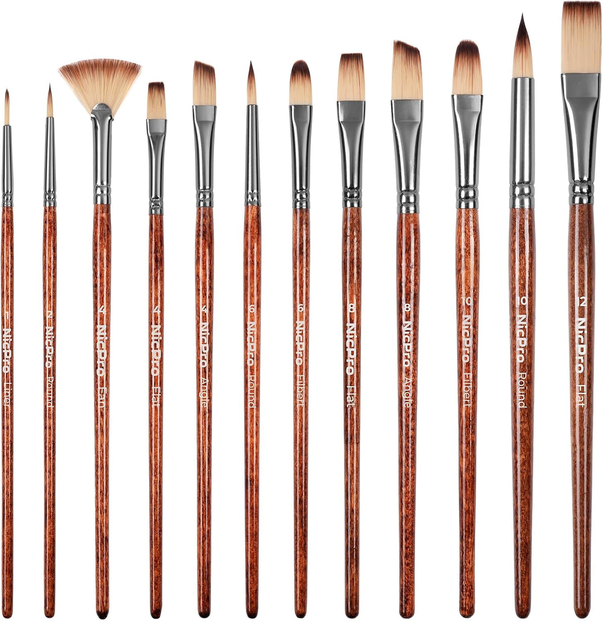 12-Piece Paint Brush Set for Acrylic, Oil, Watercolor & Gouache