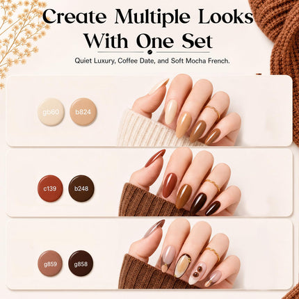 Set de esmalte en gel marrón, colección Toasty Aroma, 6 colores de otoño