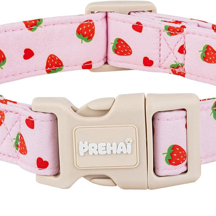 PREHAI Pink Strawberry Dog Collar Sweet Spring Summer Collars with Cute Strawberries Pattern for Female Girl Small Medium Large Dogs S