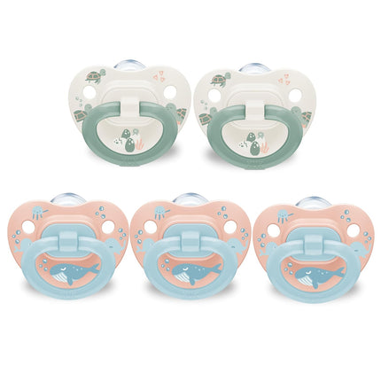 NUK First Choice Classic Baby Pacifier, 18-36 Months Toddler Pacifier, Blue & Orange, Baby Must Haves, 5-Pack