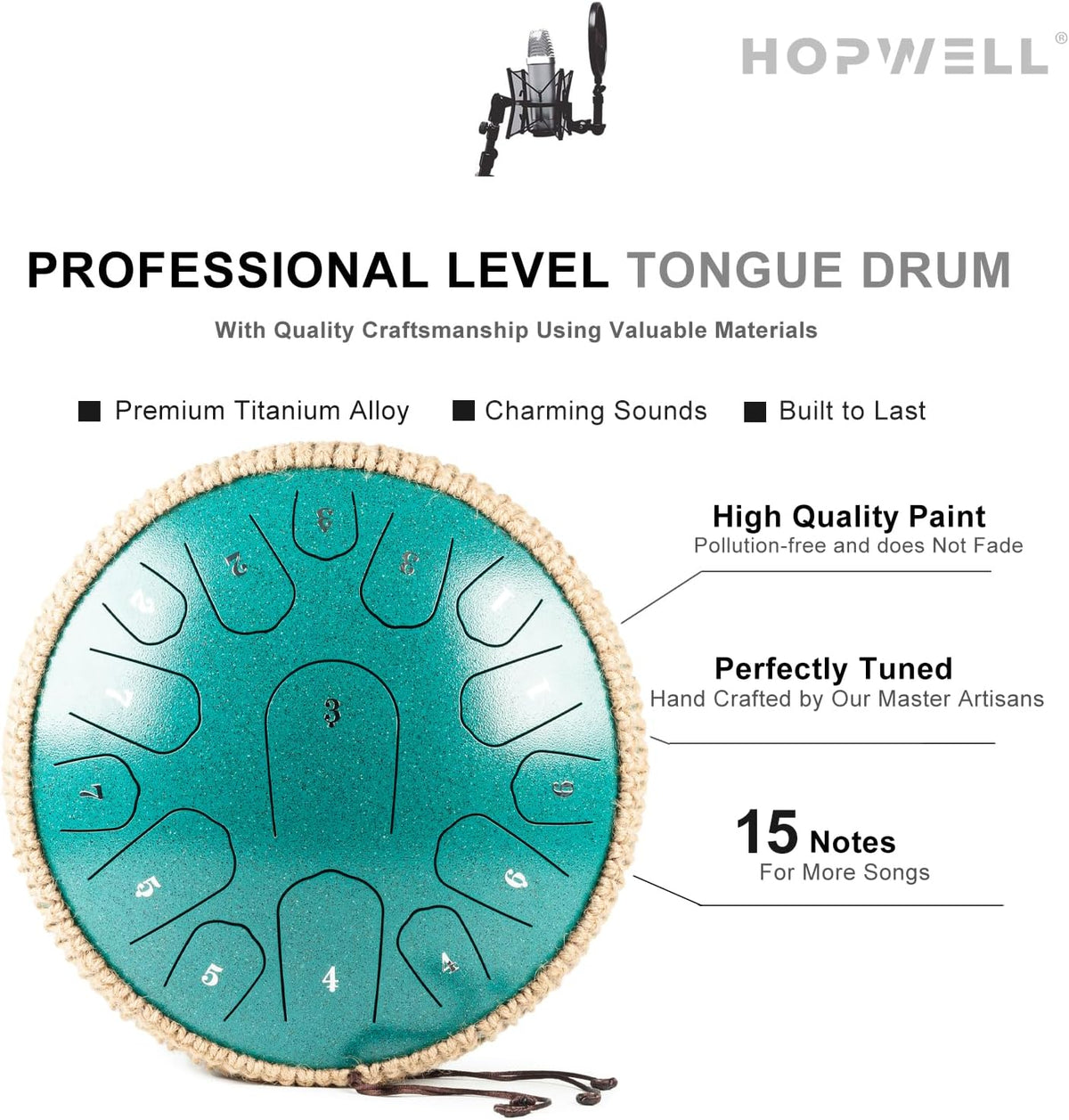 Steel Tongue Drum - 13 Inches 15 Notes Tongue Drum - Hand Pan Drum with Music Book, Handpan Drums - photo 3