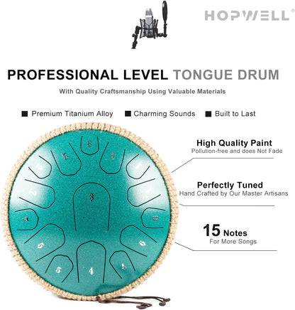 Steel Tongue Drum - 13 Inches 15 Notes Tongue Drum - Hand Pan Drum with Music Book, Handpan Drums - photo 3