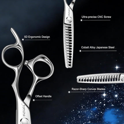 High-end Professional Hair Cutting 16 Teeth Thinning Scissors 6" with Extremely Sharp Convex Blades,Cobalt Alloy Steel barber hairdressing texturizing scissors For Men Women Salon& Home -Silver