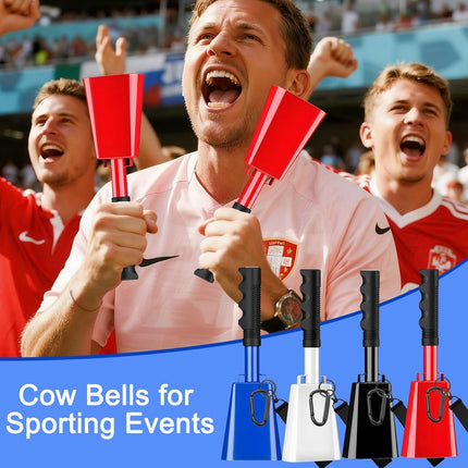 Cow Bells for Sporting Events Cowbell with Handle Wrist Strap 2 Pack 10 Inch Hand Percussion Cowbells Cheering Noise Makers Cow Bell for Football Games Graduation Farm Call Bell - White