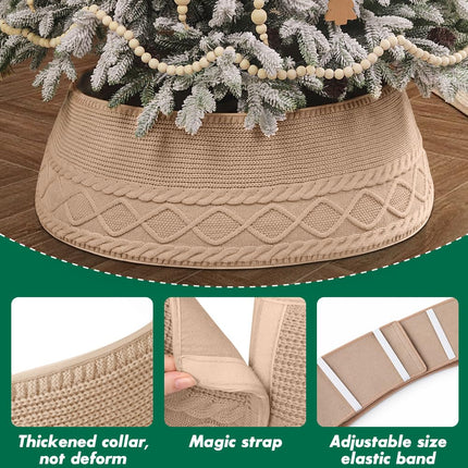 Christmas Tree Knitted Collar Skirt Beige for Holiday Home Party Decoration