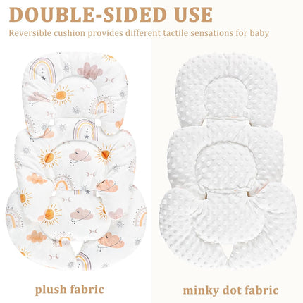 Infant Car Seat Insert Cushion, Super Soft Baby Car Seat Head Support & 2 Straps Pads, Reversible Preemie Newborn Carseat Insert, Fit Car Seat, Stroller, Infant Bouncer, White Rainbow