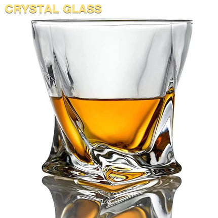 Old Fashioned Whiskey Glasses Set of 4 (2 Crystal Bourbon Glasses, 2 Round Big Ice Ball Molds 11 Oz Rocks Glass with Gift Box, Barware for Scotch Cocktail Rum Vodka Liquor, Gifts for Men
