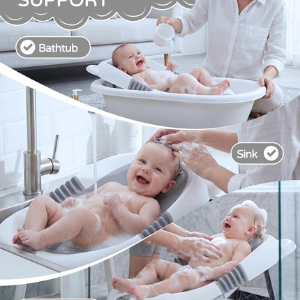 ISELECTOR Baby Bath Support Foldable Baby Bathtub Bath Tub for Newborn Infant Baby Bath Seat with Non-Slip Suction Cup 0-6 Months Infant Essentials Must Haves Ideal for Newborn Gifts （Grey）