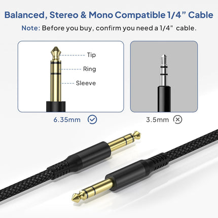 Elebase 1/4 Inch TRS Instrument Cable 3.3ft 2Pack,Straight 6.35mm Male Jack Stereo Audio Interconnect Cord,6.35mm Balanced Line for Electric Guitar,Bass,Keyboard,Mixer,Amplifier,Amp,Speaker,Equalizer