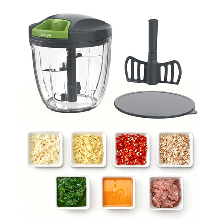 Procesador de alimentos manual, picador de verduras, picador de cebolla y ajo portátil con cortador de cuerda de mano para verduras, jengibre, frutas, nueces, hierbas, 500ml, para cocina, camping, RV, M501