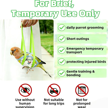 Small Bird Sling Carrier Bag, Parrot Restrained Vest Escape Resistant Bird Carrier Harness for Budgie, Cockatiel, Green-cheeked Conure (Small)