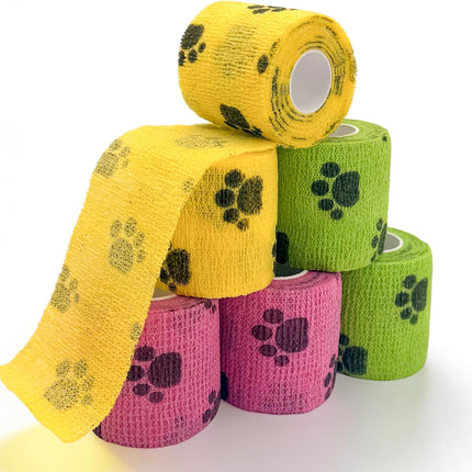 6 Rolls Vet Wrap Cohesive Bandage, Self Adhesive Non-Woven Pet First Aid Tape for Dogs, Cats, Horses, Wound Care, Sticks Only to Itself, Safe & Comfortable, 2 Inch x 5 Yards