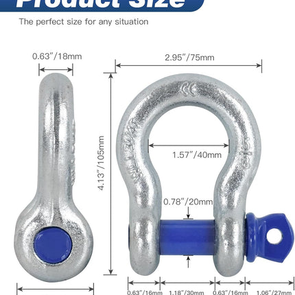 4 Pack 5/8" D Ring Shackles with 3/4" Screw Pin, 42,000 lbs Break Strength, Heavy Duty Off-Road Recovery for Tow Strap, Winch, Jeep, Truck