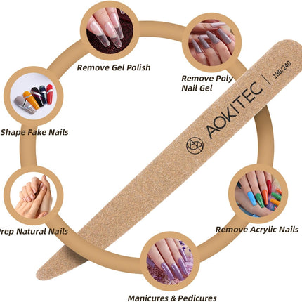Aokitec 10 PCS Nail Files Professional, 100/180 Grit Double Sided Emery Boards, Nail Art Tools for Acrylic Natural Nails, Manicure Pedicure Tools for Home Salon Use