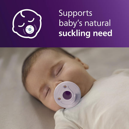 Philips Avent Soothie Baby Pacifiers - 100% Silicone Pacifiers for Babies 0-3 Months, One-piece Design, BPA-Free, Extra Durable, Lilac and Pink, 4 Pack, Model SCF190/70