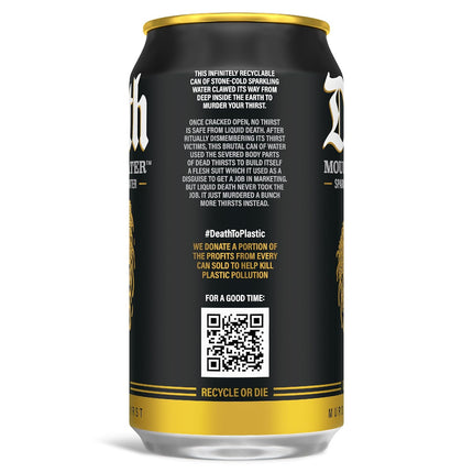 Liquid Death Sparkling Mountain Water, Real Mountain Source, Ice-Cold Cans, Infinitely Recyclable, 12 Fl Oz (Pack of 12)